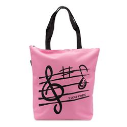 Borsa Shopper Rosa con zip e taschino interno a tema musicale