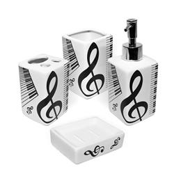 Set Accessori da Bagno in Ceramica tema Musicale 4 pz (Colore Bianco)