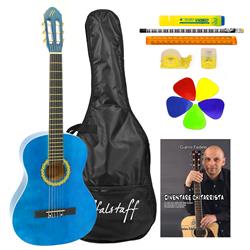 Chitarra Classica 4/4 (Colore Blu) con Borsa, Libro, 5 Plettri e Kit Cancelleria