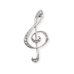 Spilla in acciaio Chiave di Violino con strass (Color Argento)