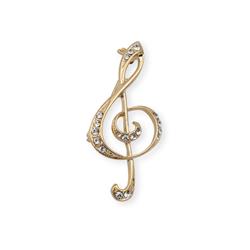 Spilla in acciaio Chiave di Violino con strass (Color Oro)