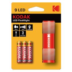 KODAK Torcia 9-Led con 3 Batterie Mini Stilo AAA (Rosso)