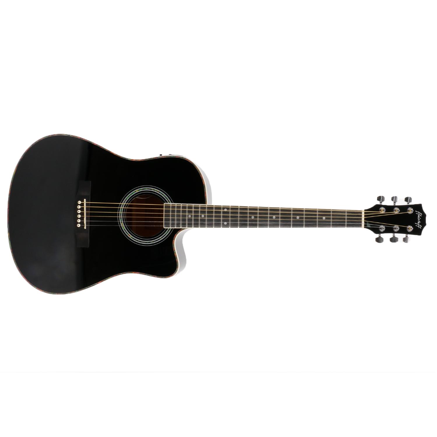 Chitarre Acustiche Elettrificate ffalstaff FG414CE Chitarra Acustica  Elettrificata Cutway con Top in Abete, Tastiera e Ponte in Palissandro  (Black)