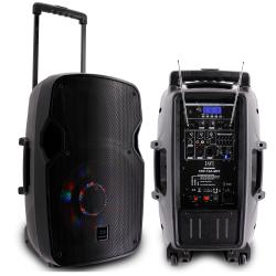 SINEXTESIS Diffusore Trolley 400W Ricaricabile Woofer da 12' con sistema LED, Display LCD, Player Mp3 (USB/SD), Radio FM, Caricatore USB, Telecomando, 2 Radiomicrofoni, Echo e TalkBack