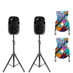 SINEXTESIS Impianto Audio Acustico con Coppia Altoparlanti Casse Attive Amplificate 400W con Woofer da 8", coppia di Stativi, 2 Cavi XLR da 5 mt.
