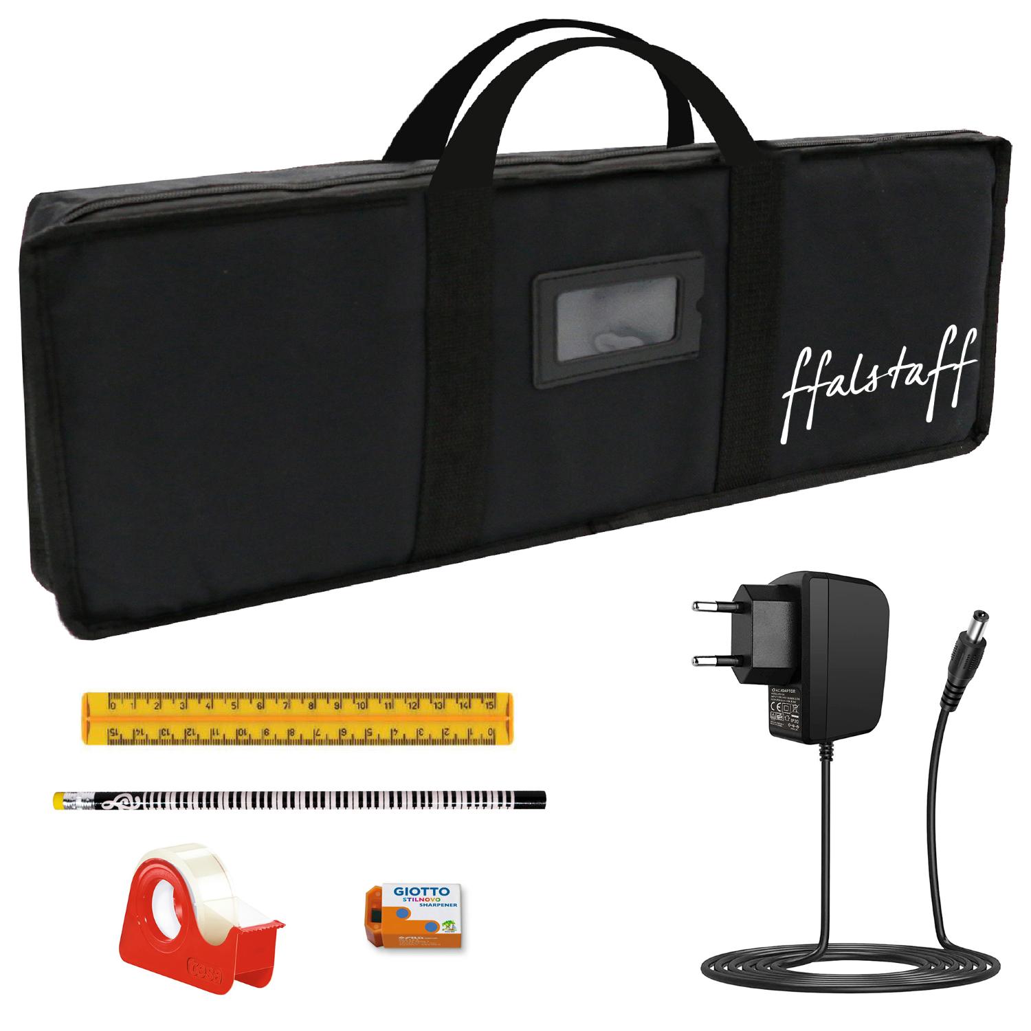 Borsa per Tastiera con imbottitura 5mm [Dim. 62x30x10 - Consigliata per CASIO SA76/77/78/80/81] con Alimentatore e Kit Cancelleria 