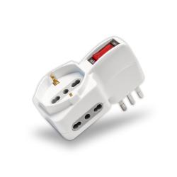 Adattatore Multipresa con 2x Prese Bipasso 10/16A, 1x Presa Bipasso/Schuko 10/16A, Spina 10A e Interruttore Colore Bianco