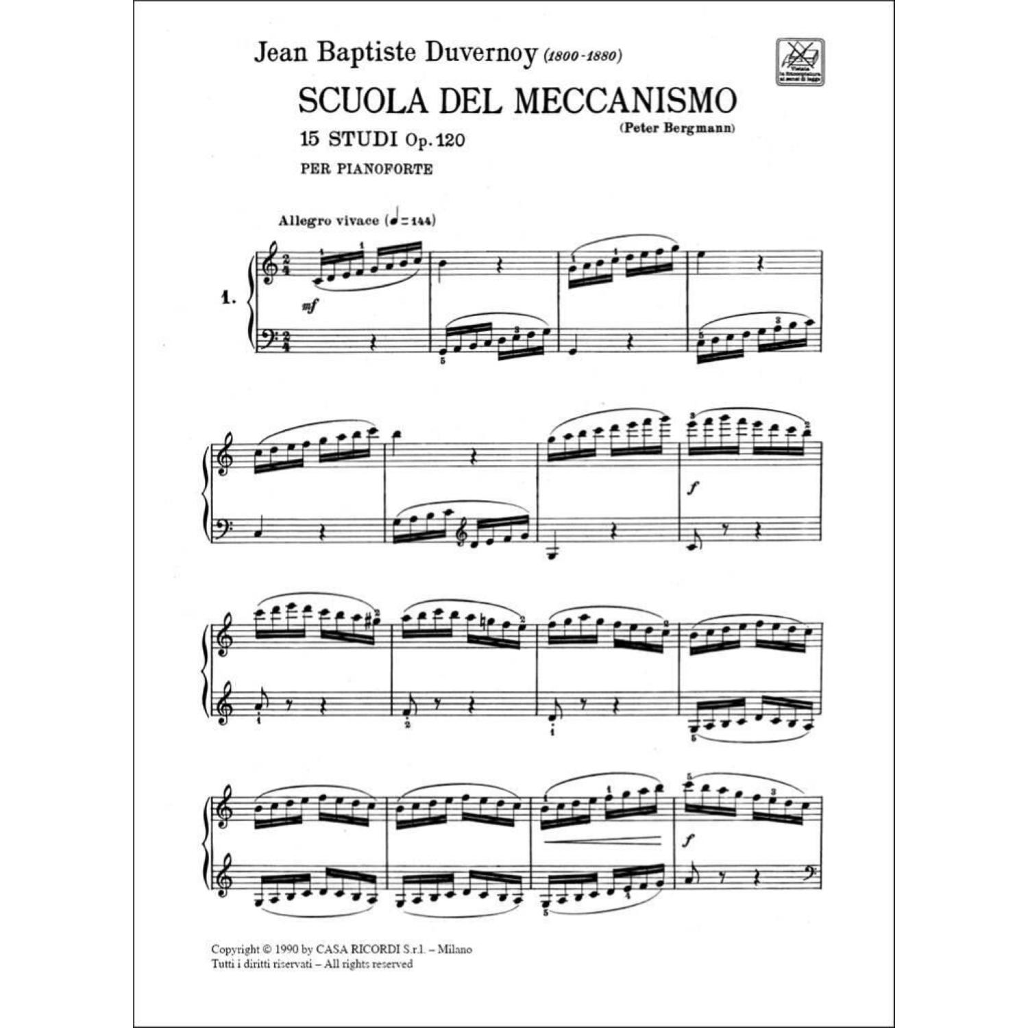 Scuola del meccanismo 15 studi - Op. 120 per pianoforte | Duvernoy J.B.