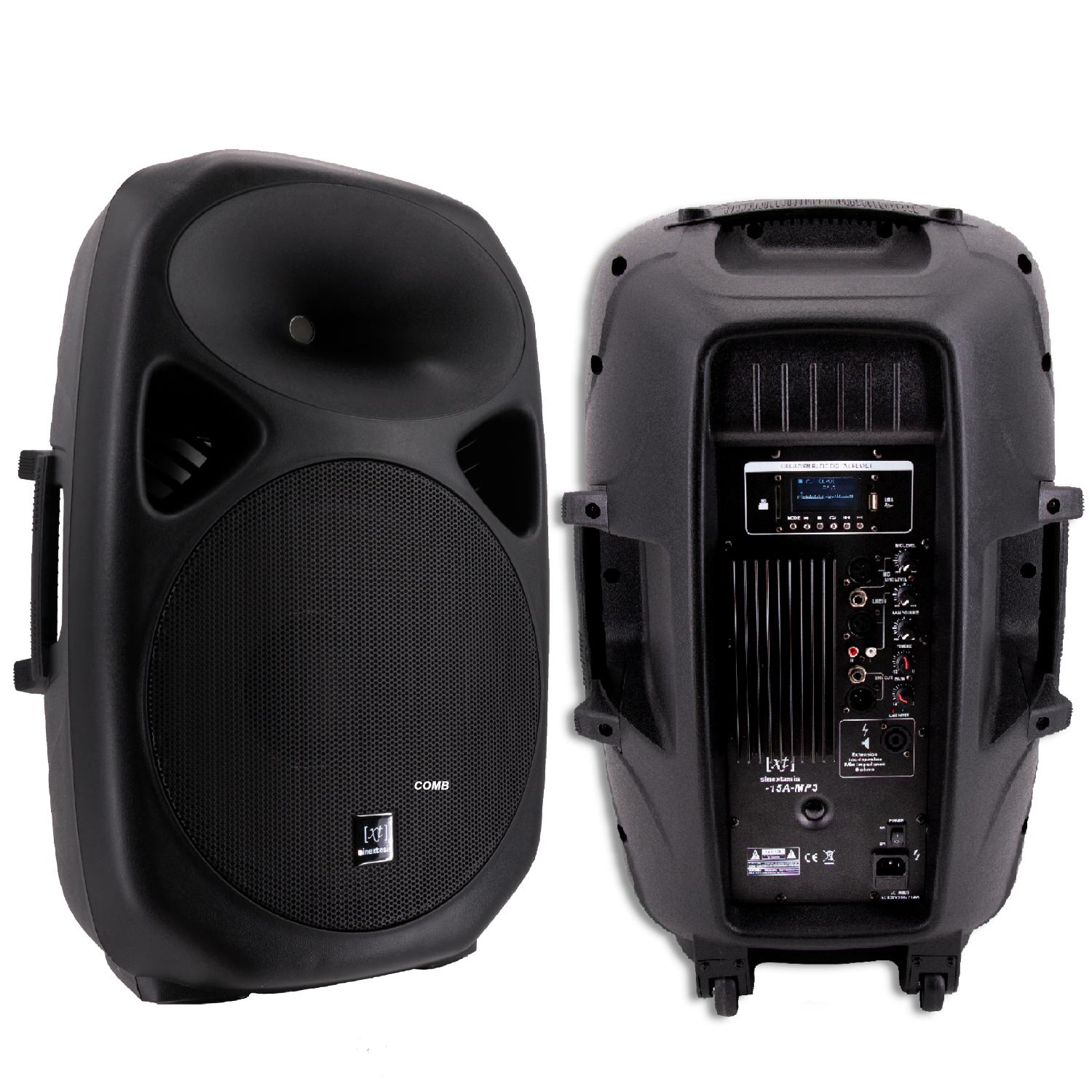 SINEXTESIS Diffusore Attivo 500W (LF 15" + HF 1") con Display LCD, Player Mp3 (USB/SD), Radio FM e Telecomando
