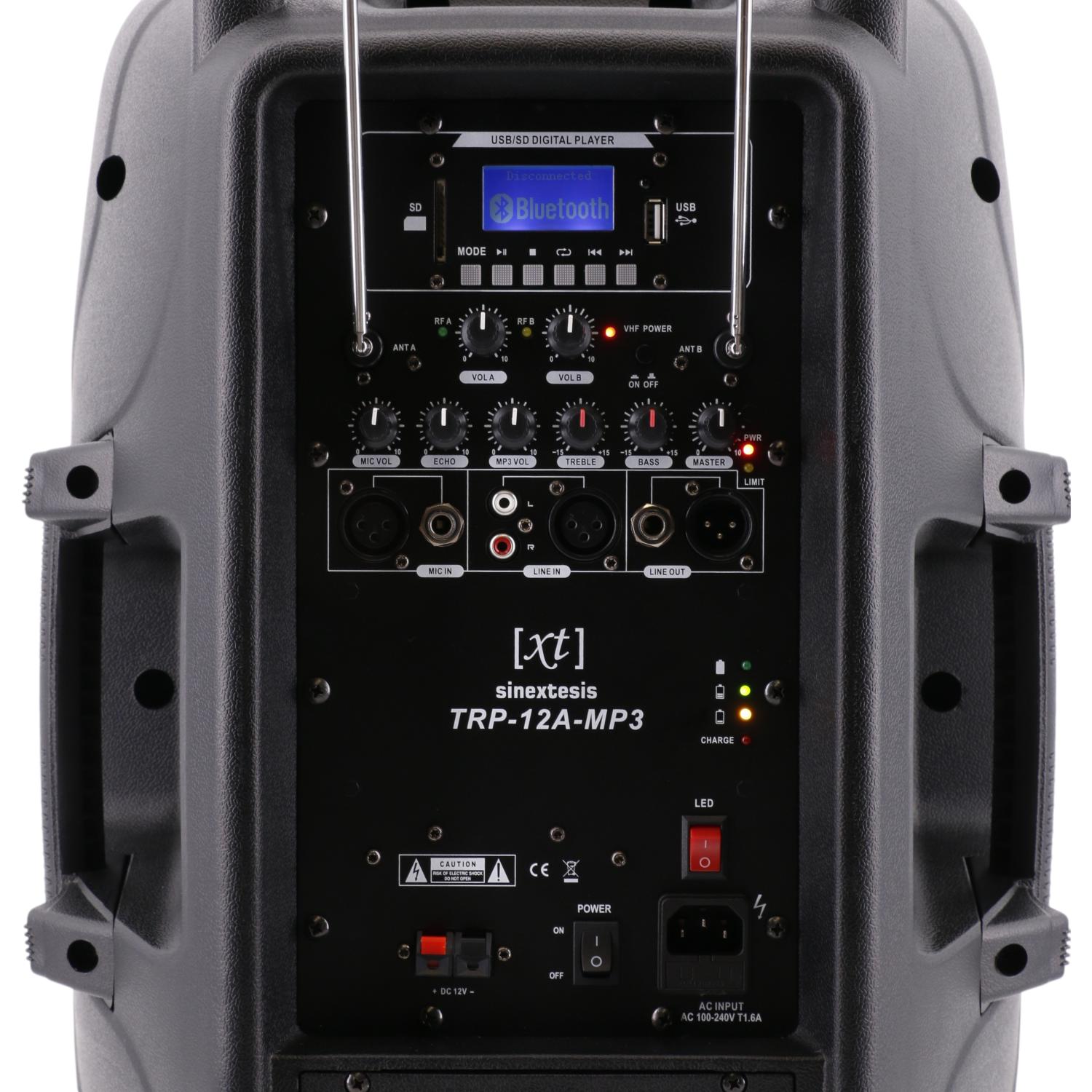 SINEXTESIS Diffusore Trolley 400W Ricaricabile Woofer da 12' con sistema LED, Display LCD, Player Mp3 (USB/SD), Radio FM, Caricatore USB, Telecomando, 2 Radiomicrofoni, Echo e TalkBack