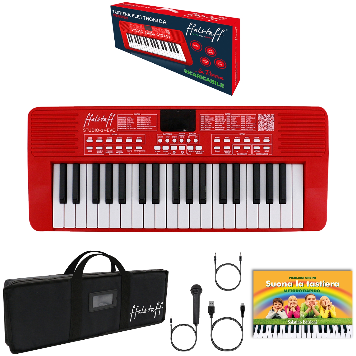 ffalstaff STUDIO-37-EVO Tastiera Elettronica Ricaricabile 37 Tasti per uso Scolastico - Borsa con Imbottitura di 5 mm con Tracolla e E-book "Suona la Tastiera"