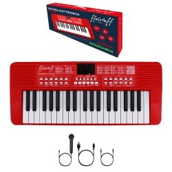 ffalstaff Tastiera elettronica ricaricabile 37 tasti per uso Scolastico "Italian Design" con 200 Suoni, 200 Ritmi, 50 Brani dimostrativi (la Rossa)