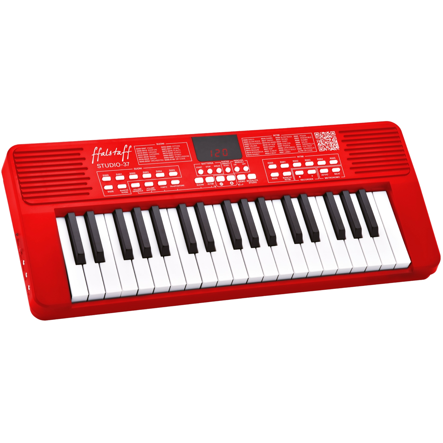 ffalstaff Tastiera elettronica ricaricabile 37 tasti per uso Scolastico "Italian Design" con 200 Suoni, 200 Ritmi, 50 Brani dimostrativi (la Rossa)